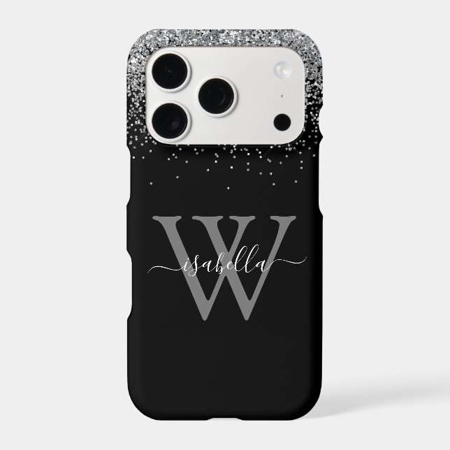 Monogrammed Sliver Black Glitter Elegant Script (Back)
