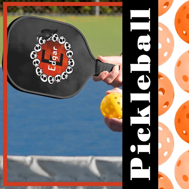 Monogrammed Smoky Black Raven & Burnt Orange Moon Pickleball Paddle (Monogrammed Smoky Black Raven & Burnt Orange Moon Pickleball Paddle)