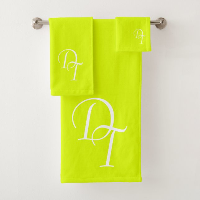 Monogrammed - solid colour fluorescent  yellow bath towel set (Insitu)