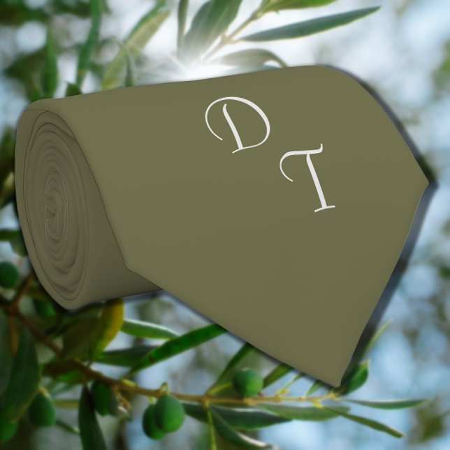 Monogrammed solid colour olive  green neck tie (Creator Uploaded)