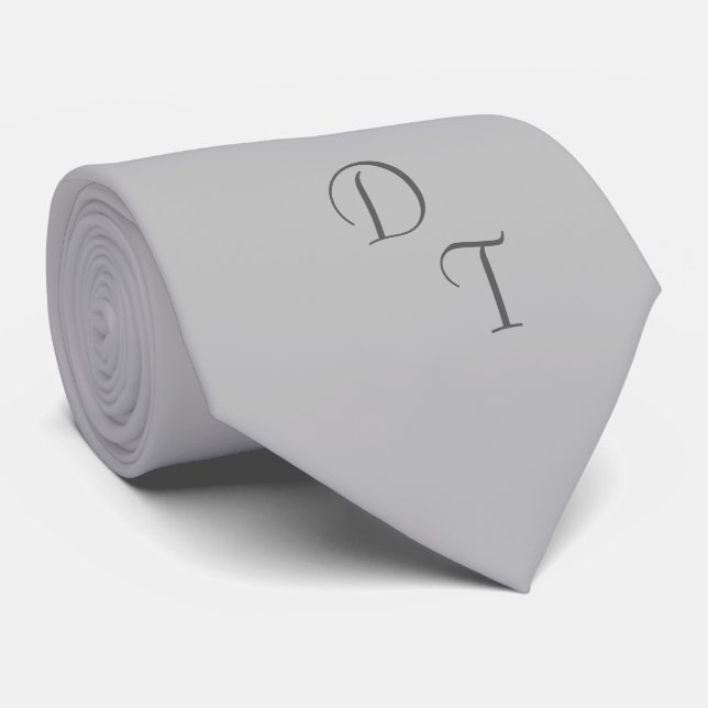 Monogrammed solid colour silver grey tie (Rolled)