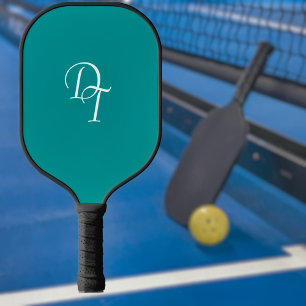 Monogrammed - solid teal pickleball paddle