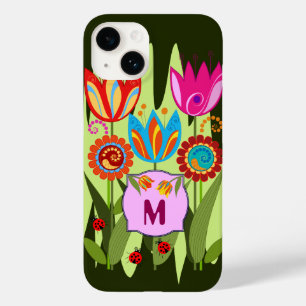 Monogrammed Spring with tulips Case-Mate iPhone 14 Case