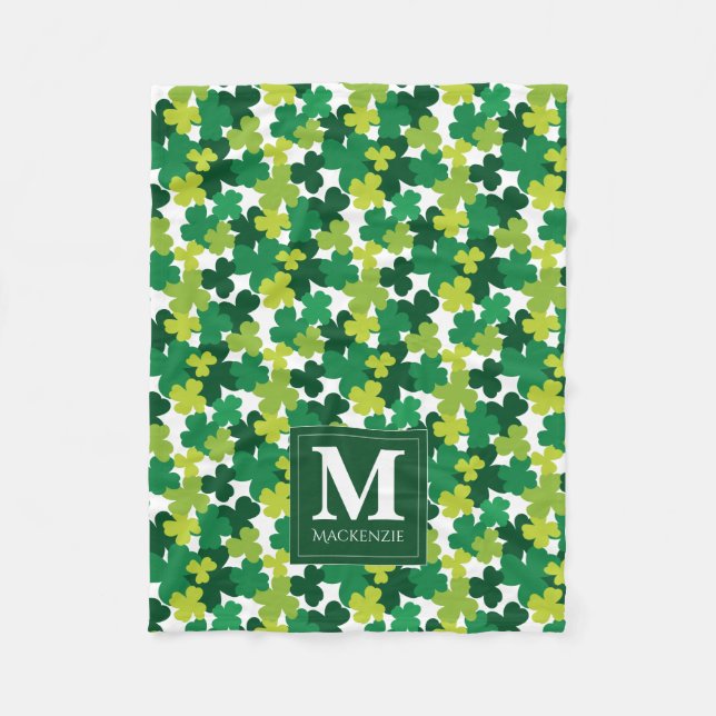 Monogrammed St. Patrick's Day Shamrocks Fleece Blanket (Front)