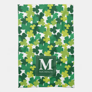 Monogrammed St. Patrick's Day Shamrocks Tea Towel