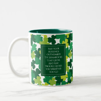 Monogrammed St. Patrick's Day With Irish Blessing Two-Tone Coffee Mug