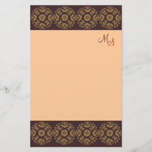 Monogrammed Stationery Gold on Brown