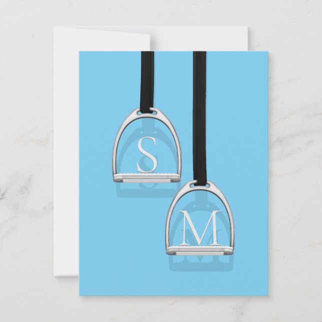 Monogrammed Stirrup Irons Blue Equestrian Card (Front)