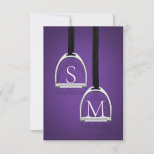 Monogrammed Stirrup Irons Dark Purple Equestrian Thank You Card