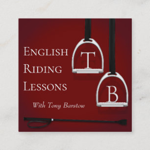 Monogrammed Stirrup Irons Dark Red Equestrian Square Business Card