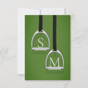 Monogrammed Stirrup Irons Grass Green Equestrian Thank You Card