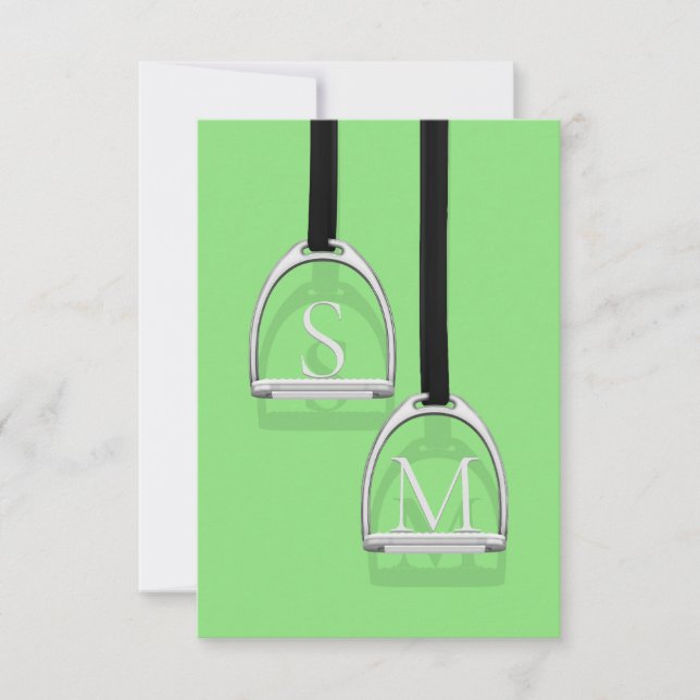 Monogrammed Stirrup Irons Lime Green Equestrian Thank You Card (Front)