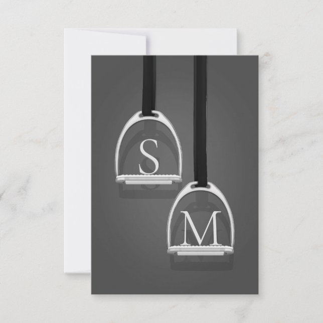 Monogrammed Stirrup Irons Medium Grey Equestrian Thank You Card (Front)