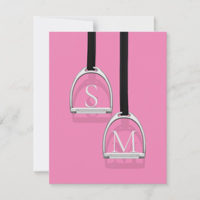 Monogrammed Stirrup Irons Pink Equestrian Card (Front)