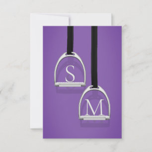 Monogrammed Stirrup Irons Purple Equestrian Thank You Card