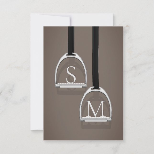 Monogrammed Stirrup Irons Sepia Brown Equestrian Thank You Card (Front)