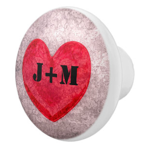 Monogrammed Stonewashed Heart Ceramic Knob