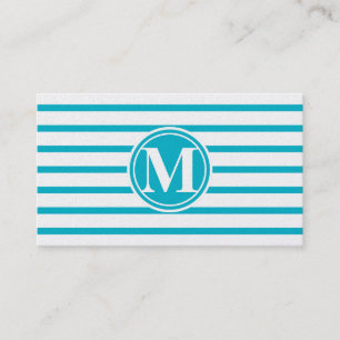 Monogrammed Stripes Pattern Scuba Blue Business Card