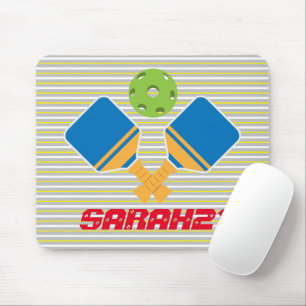 Monogrammed stripes Pickleball player Blue green Mouse Mat