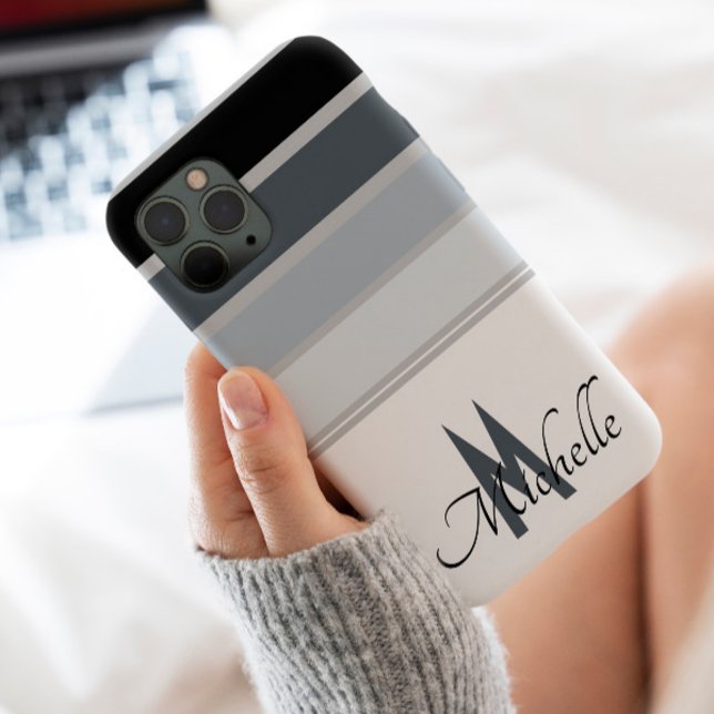 Monogrammed stylish 60s monochrome Stripes pattern Case-Mate iPhone Case (Creator Uploaded)