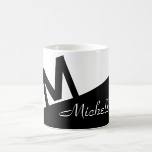 monogrammed stylish Black and white colour block Coffee Mug