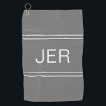 Monogrammed Stylish Golfer Elegant Modern Grey Golf Towel<br><div class="desc">Classic design features custom monogrammed initials in white shadowed font on a grey background centred between double matching stripes. Customise with the easy-to-use template. Be sure to see our integrated collection of coordinating colours and golf accessories on other matching products in the collection link at the bottom of this listing....</div>