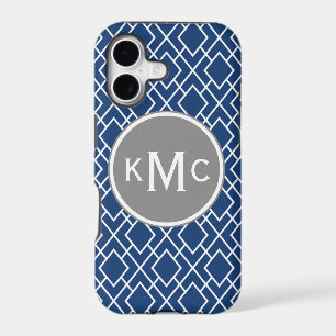 Monogrammed Stylish Navy Blue Diamond Pattern
