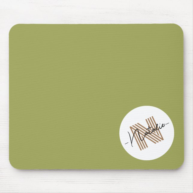 Monogrammed Stylish simple design Natural olive Mouse Mat (Front)