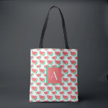 Monogrammed Summer Bags Watermelon Pattern<br><div class="desc">Monogrammed summer all-over-print tote bags with watermelon pattern,  printed on white background,  and  custom text,  where you can add your initial. Tote bag is made of polyester and measures 16 inches by 16 inches and the strap measures 28 inches.</div>