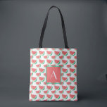 Monogrammed Summer Bags Watermelon Pattern<br><div class="desc">Monogrammed summer all-over-print tote bags with watermelon pattern,  printed on white background,  and  custom text,  where you can add your initial. Tote bag is made of polyester and measures 16 inches by 16 inches and the strap measures 28 inches.</div>