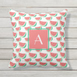 Monogrammed Summer Outdoors Pillows Watermelon<br><div class="desc">Monogrammed summer outdoors pillows with watermelon pattern printed on white background with custom white text where you can add your initial</div>