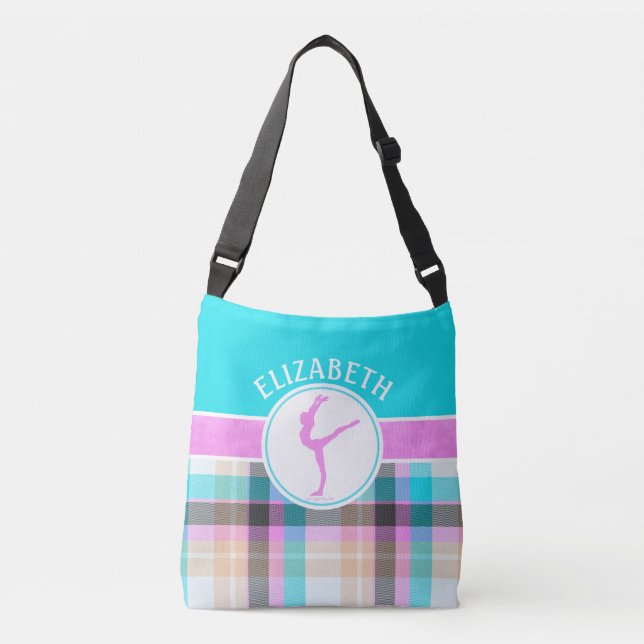 Monogrammed Summer Tartan Gymnastics Golly Girls Crossbody Bag (Front)