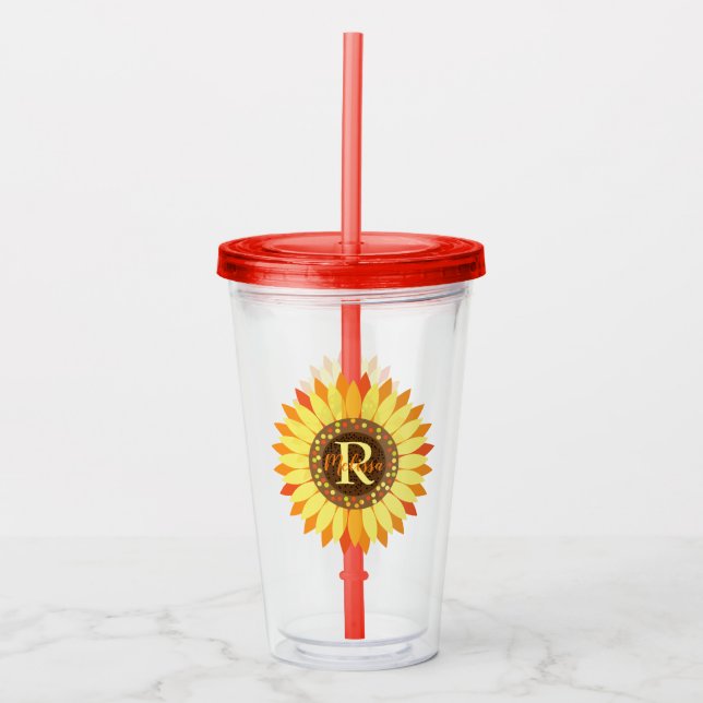 Monogrammed Sunflower Acrylic Tumbler (Front)