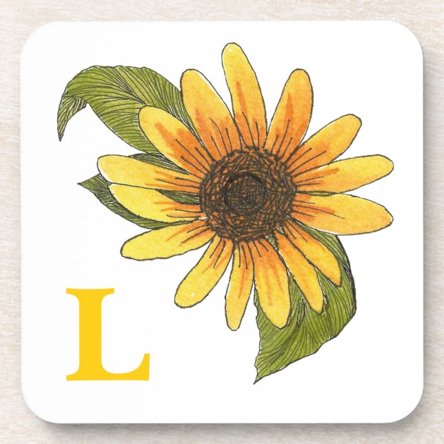 Monogrammed Sunflower Coaster (Front)