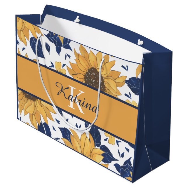 Monogrammed Sunflower Gift Bag (Back Angled)