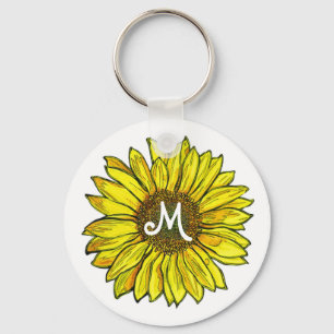 Monogrammed Sunflower Key Ring
