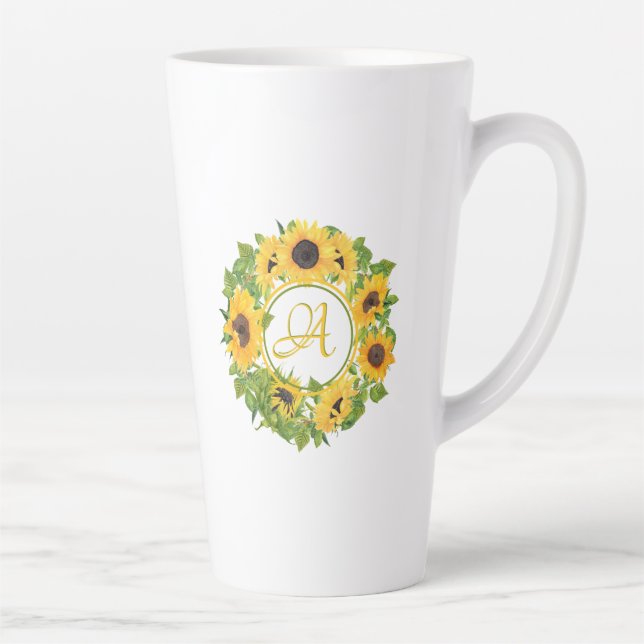Monogrammed Sunflower Latte Mug (Right)