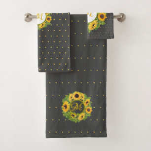 Monogrammed Sunflowers Pattern Decorative Bath Towel Set