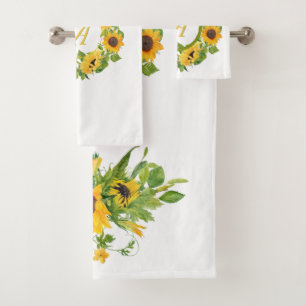 Monogrammed Sunflowers Pattern Decorative Bath Towel Set