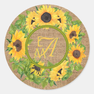 Monogrammed Sunflowers Pattern Decorative Classic Round Sticker