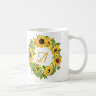 Monogrammed Sunflowers Pattern Decorative Coffee Mug