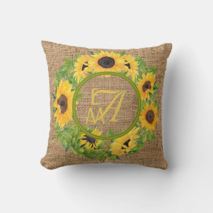Monogrammed Sunflowers Pattern Decorative Cushion