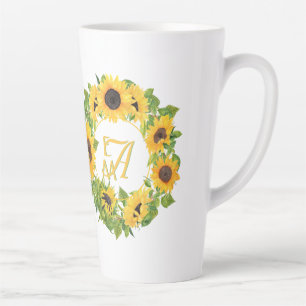 Monogrammed Sunflowers Pattern Decorative Latte Mug