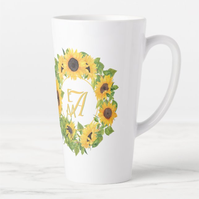 Monogrammed Sunflowers Pattern Decorative Latte Mug (Right)