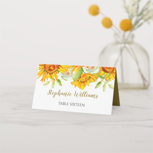 Monogrammed Sunflowers Place Card (Front)