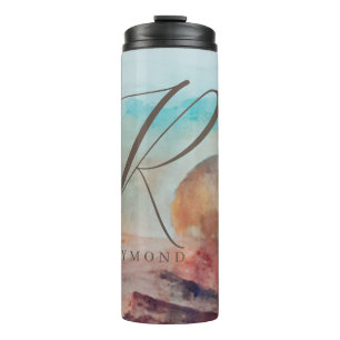 Monogrammed Sunny Clouds and Desert Landscape Thermal Tumbler