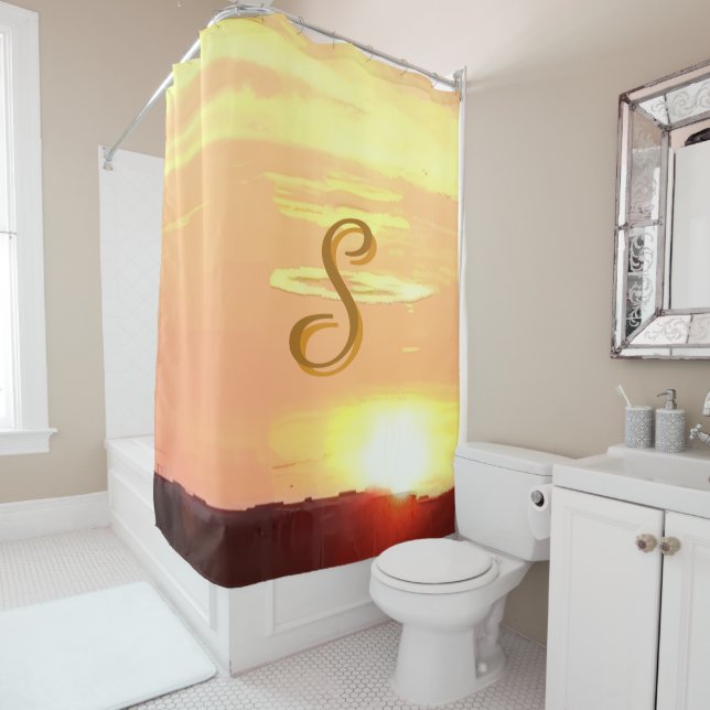 Monogrammed Sunset Shower Curtain (In Situ)