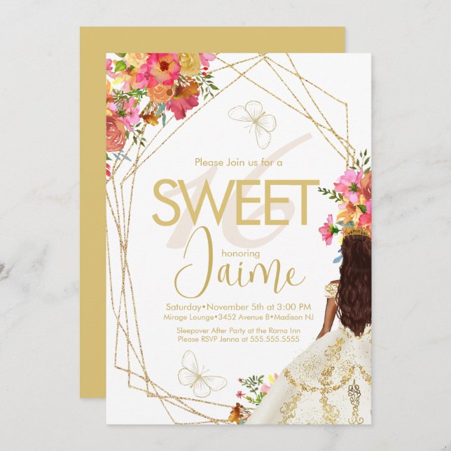Monogrammed Sweet 16  Florals Garden Girl Invitation (Front/Back)