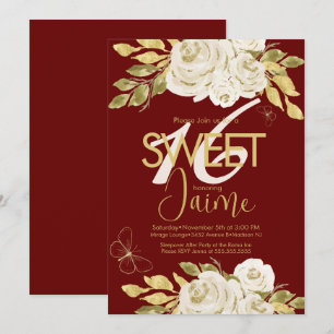 Monogrammed Sweet 16 Ivory Rose Pink Florals Wine Invitation