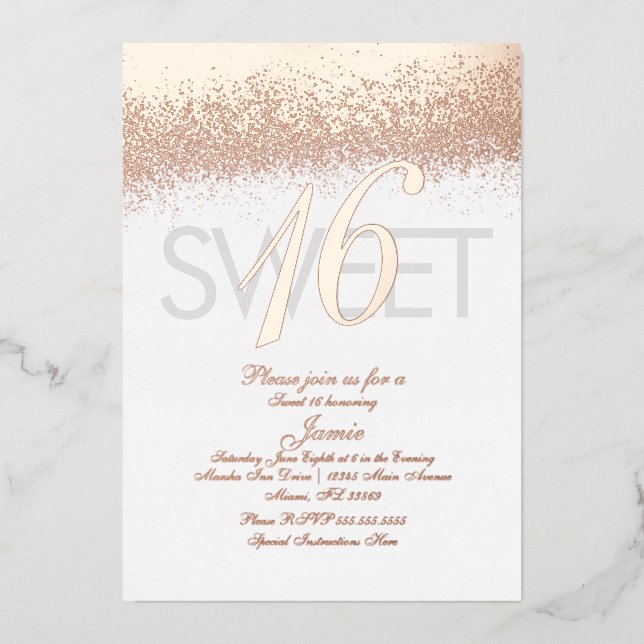 Monogrammed Sweet Sixteen Gold Pressed Glitter   (Front)